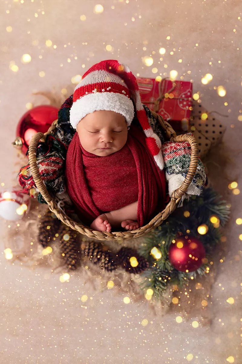 Wrapped newborn baby posed during a professional studio-style session